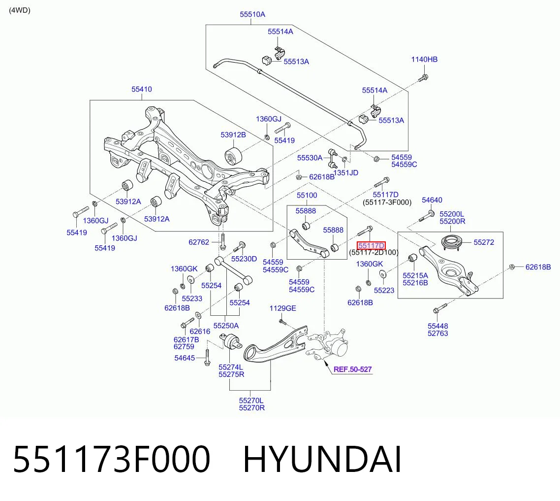 551173F000 Hyundai/Kia Perno de fijación interior del brazo oscilante superior trasero