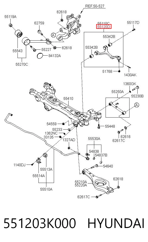 551203K000 Hyundai/Kia Brazo superior derecho de la suspensión trasera