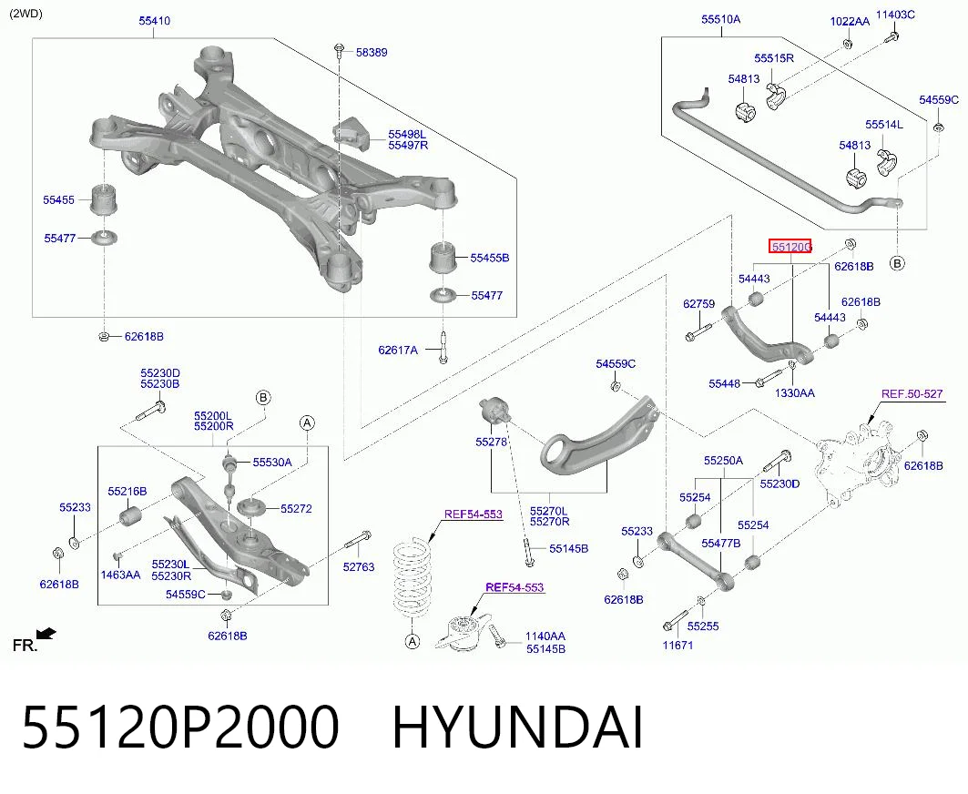 55120P2000 Hyundai/Kia Brazo superior de suspensión trasera izquierdo/derecho
