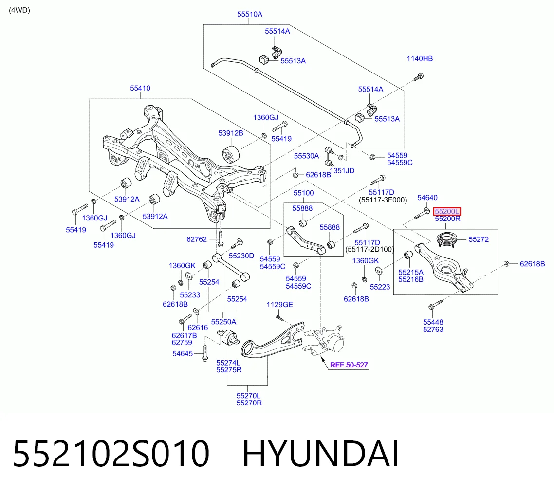 552102S010 Hyundai/Kia Brazo transversal izquierdo de suspensión trasera