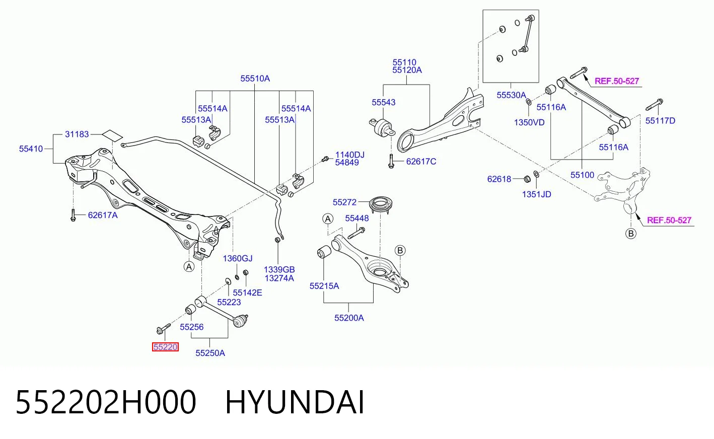 552202H000 Hyundai/Kia Perno interior del brazo de caída trasero