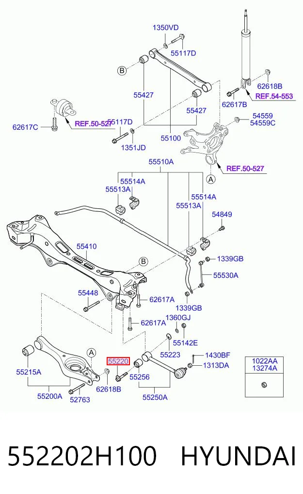 552202H100 Hyundai/Kia Perno interior del brazo de caída trasero