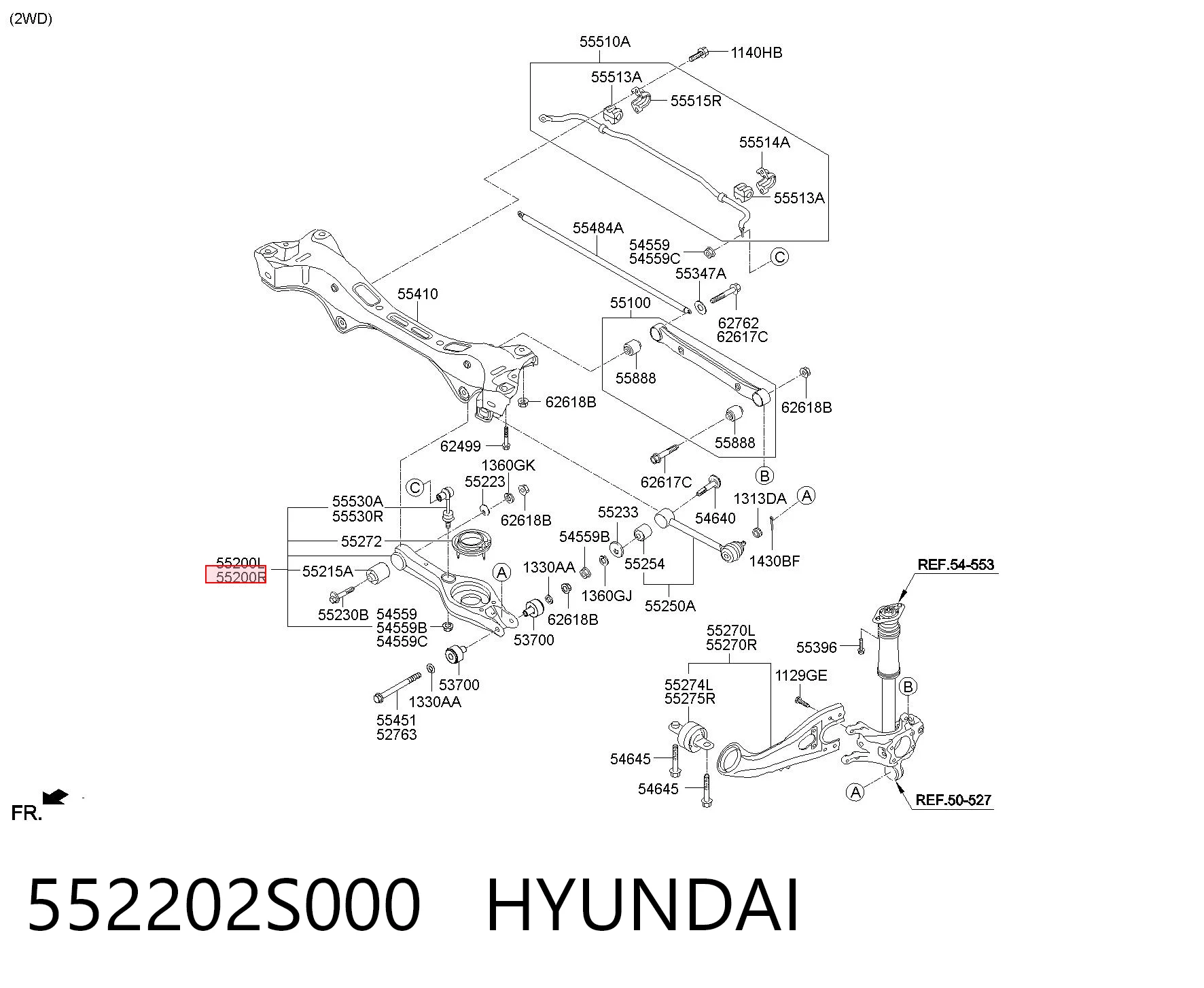 552202S000 Hyundai/Kia Brazo transversal derecho de suspensión trasera