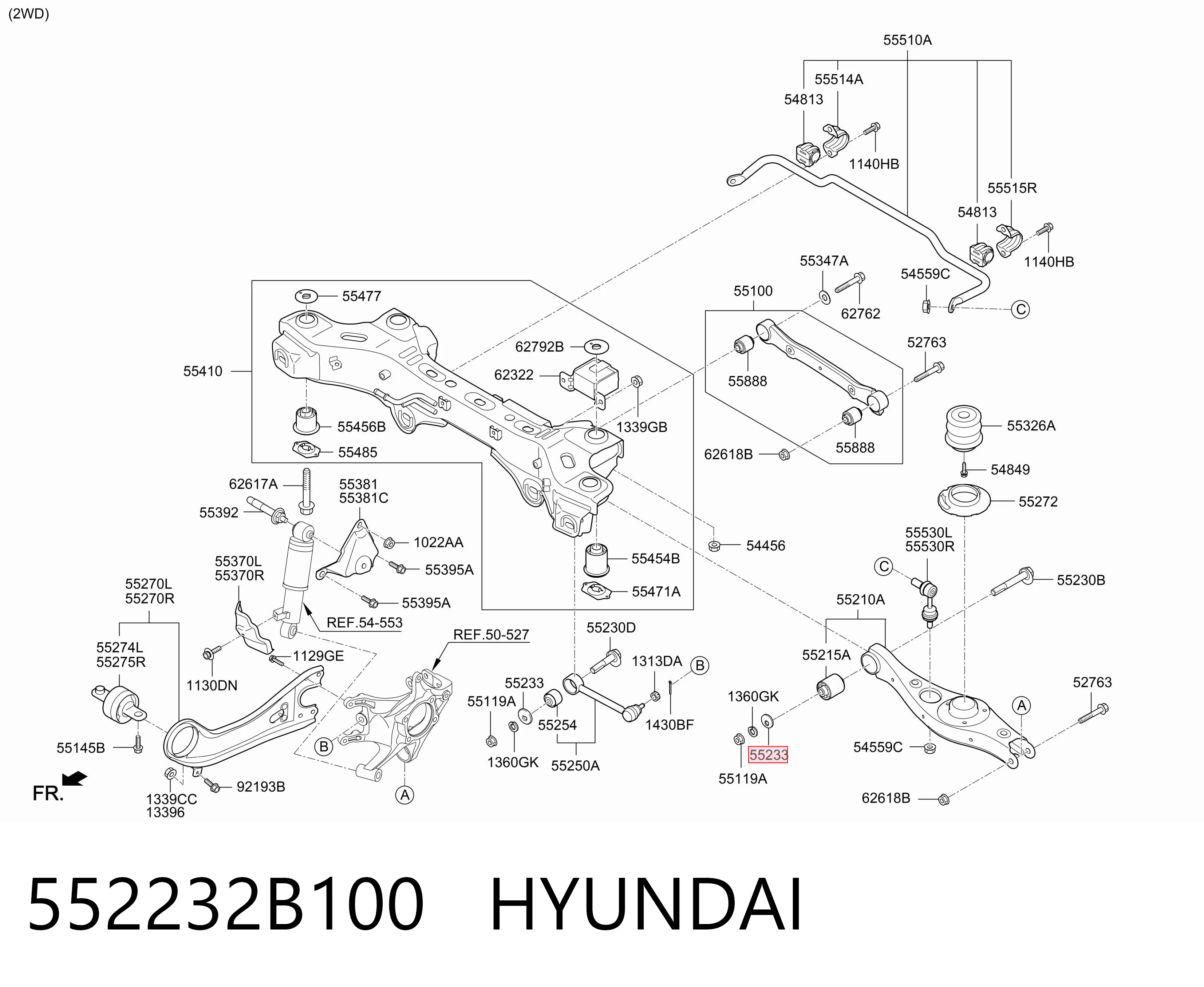 552232B100 Hyundai/Kia Arandela interior del perno de fijación del brazo superior trasero