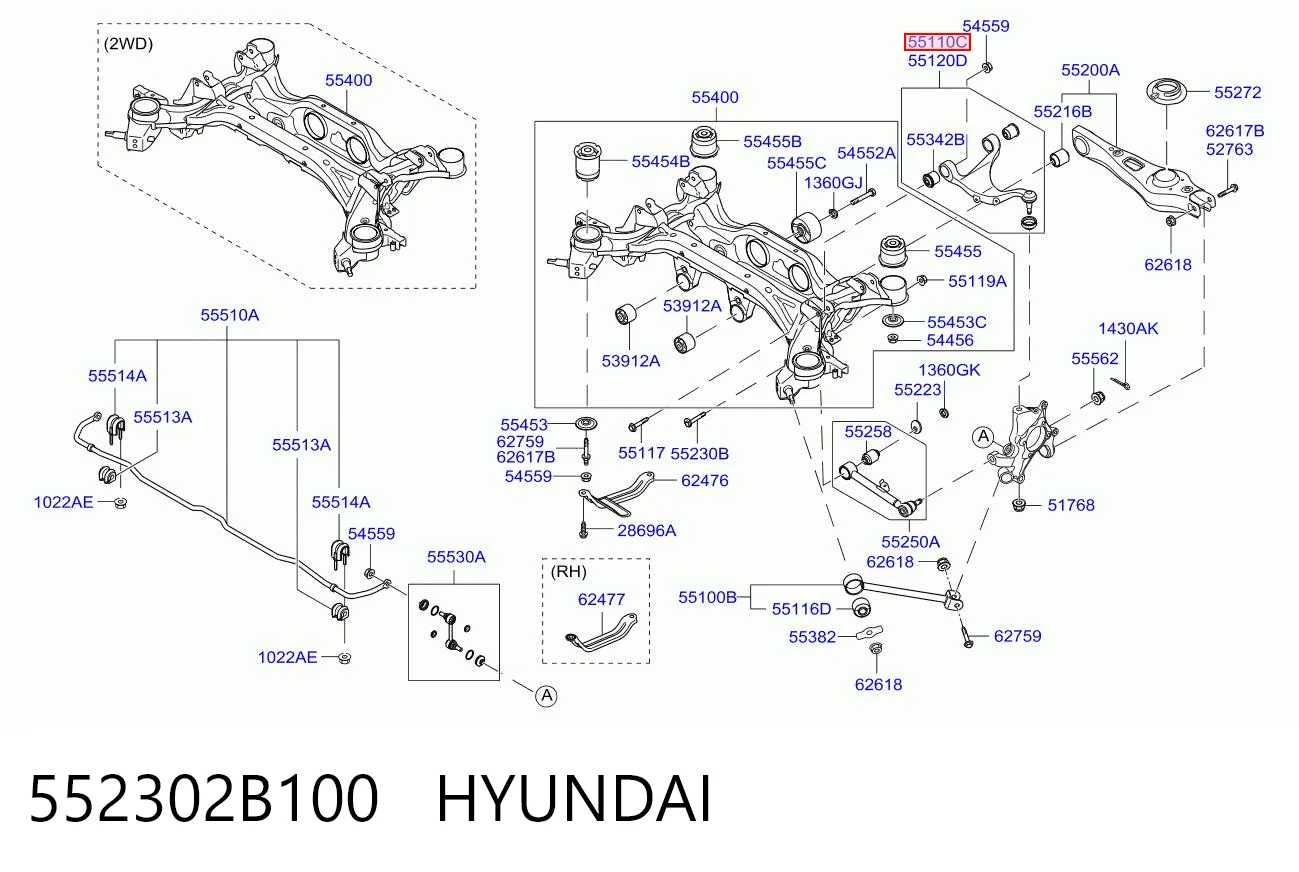 552302B100 Hyundai/Kia Brazo superior izquierdo de la suspensión trasera