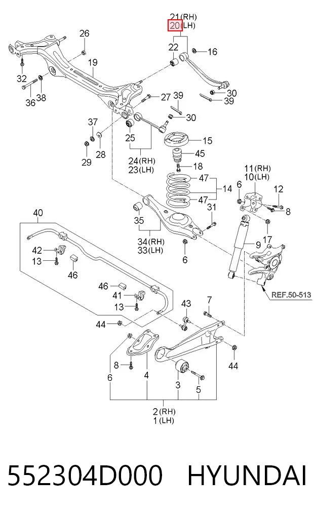 552304D000 Hyundai/Kia Brazo transversal izquierdo de suspensión trasera