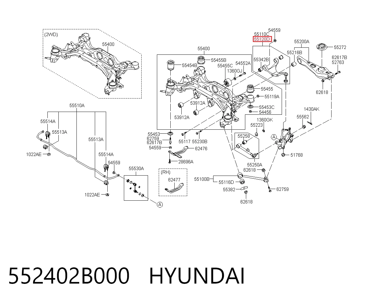 552402B000 Hyundai/Kia Brazo superior derecho de la suspensión trasera