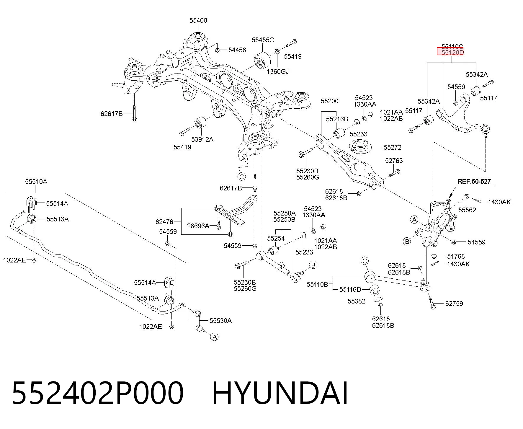 552402P000 Hyundai/Kia Brazo superior derecho de la suspensión trasera