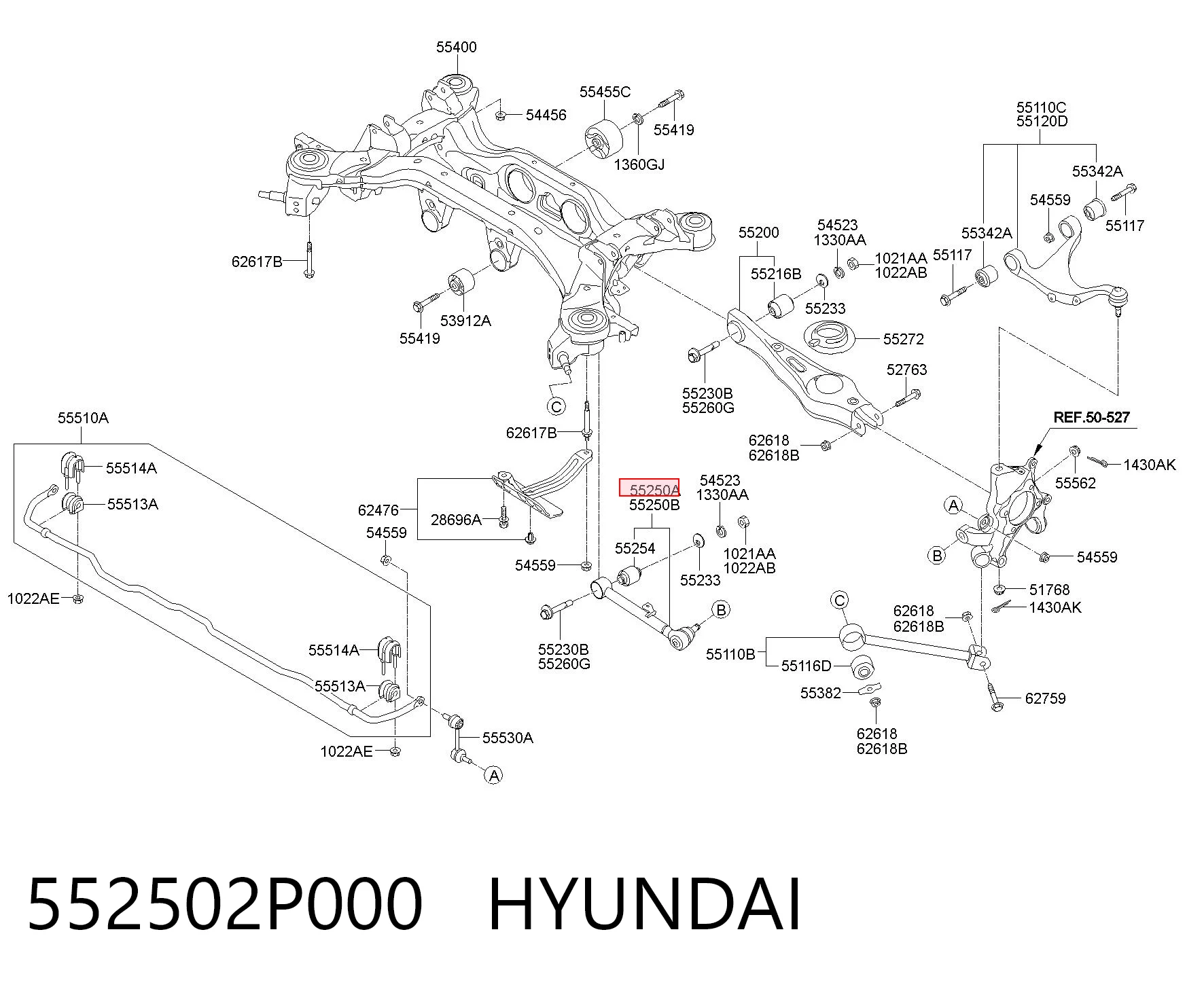 552502P000 Hyundai/Kia Barra transversal, suspensión de ruedas, eje trasero