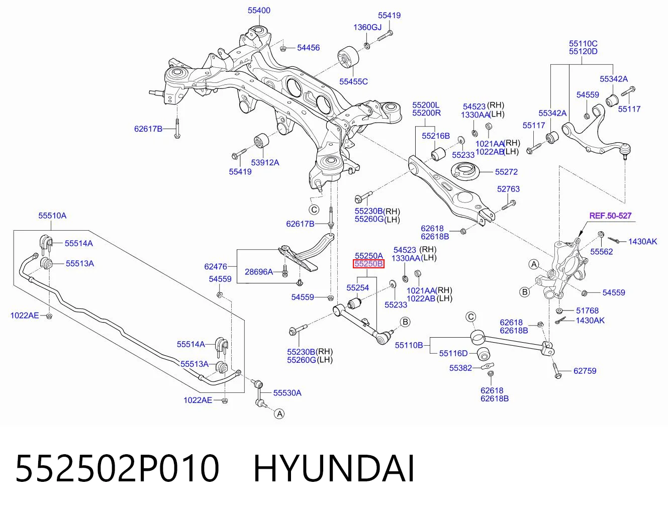 552502P010 Hyundai/Kia Barra transversal, suspensión de ruedas, eje trasero