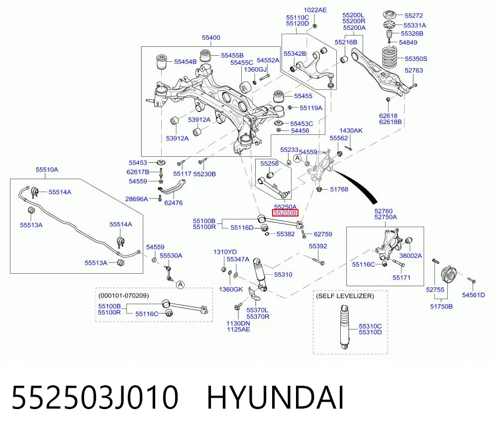 552503J010 Hyundai/Kia Travesaño de la suspensión trasera