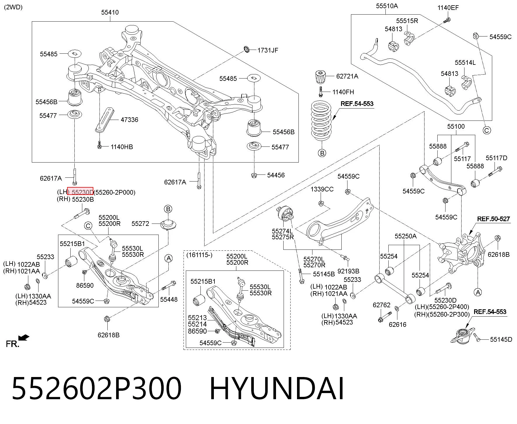 552602P300 Hyundai/Kia Perno interior del brazo de caída trasero