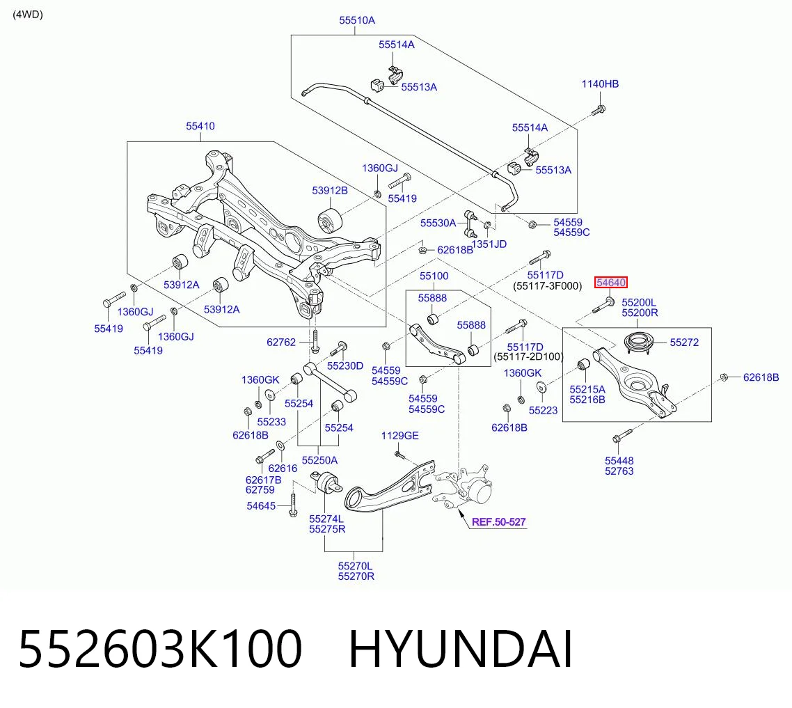 552603K100 Hyundai/Kia Perno de fijación interior del brazo oscilante inferior trasero