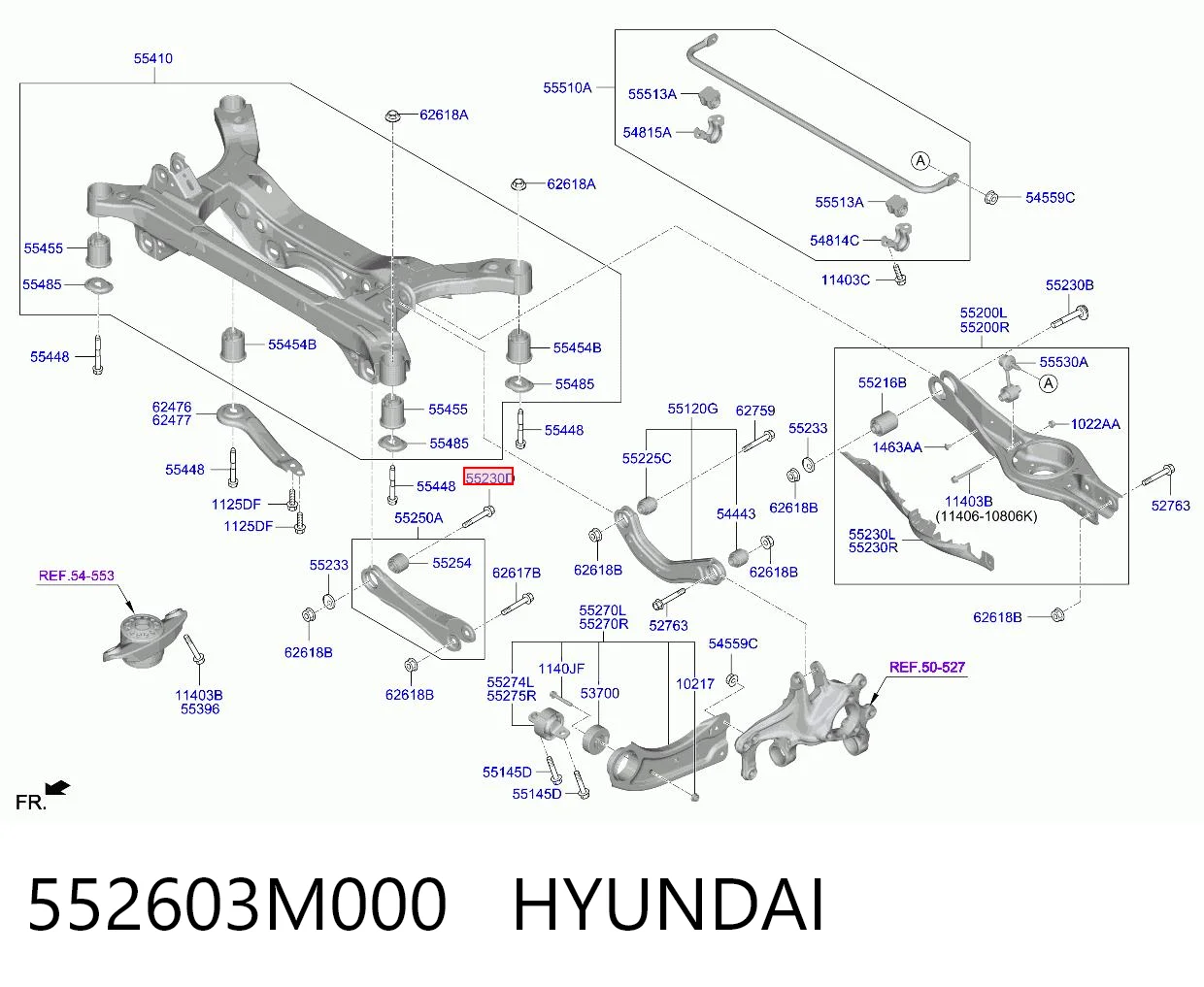 552603M000 Hyundai/Kia Perno interior del brazo de caída trasero