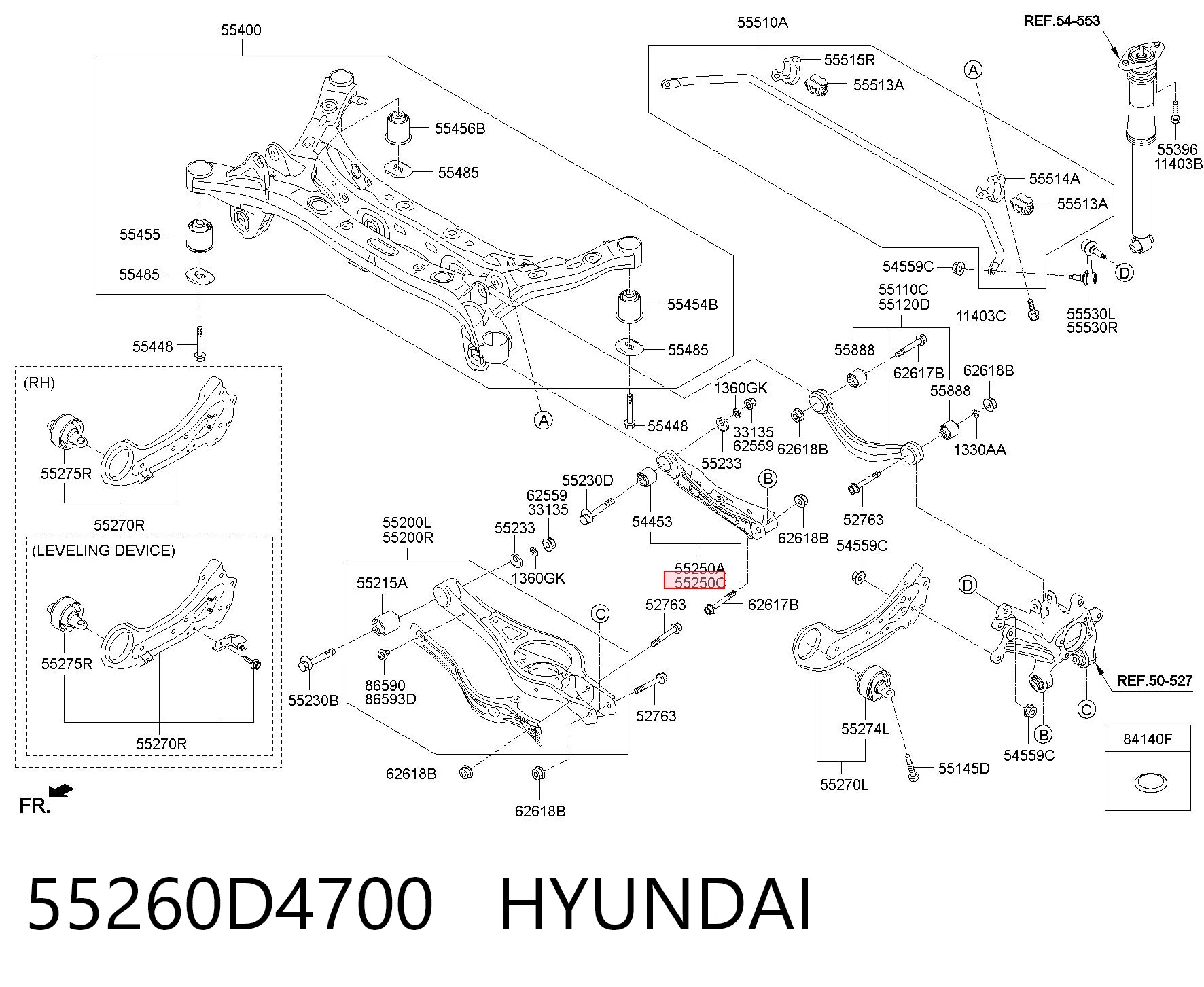 55260D4700 Hyundai/Kia Brazo transversal derecho de suspensión trasera