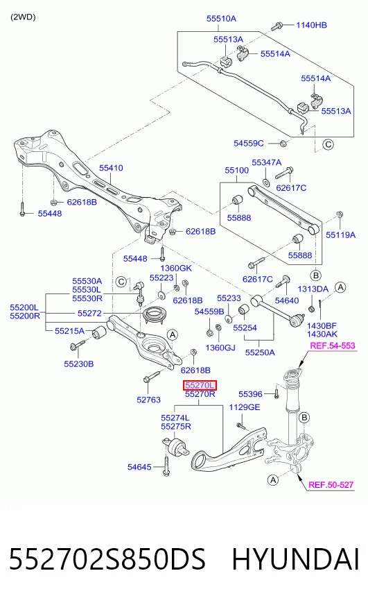 552702S850DS Hyundai/Kia Brazo longitudinal inferior izquierdo de la suspensión trasera