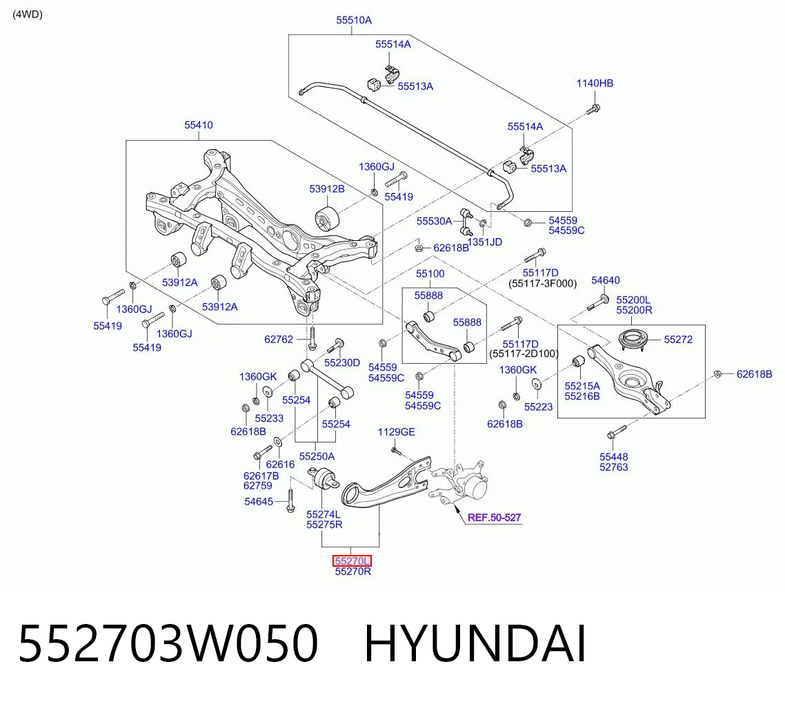 552703W050 Hyundai/Kia Brazo longitudinal inferior izquierdo de la suspensión trasera