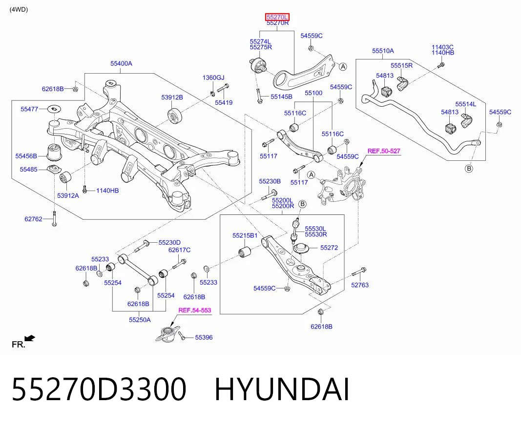 55270D3300 Hyundai/Kia Brazo longitudinal inferior izquierdo de la suspensión trasera
