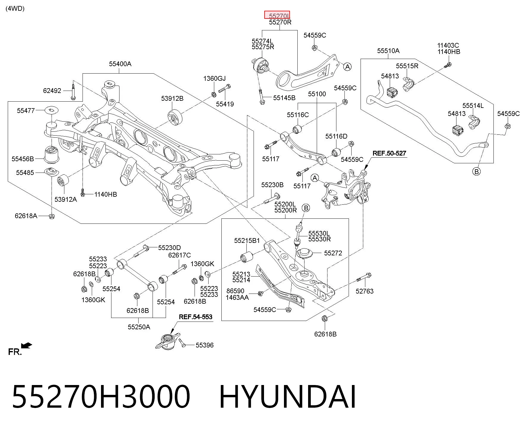 55270H3000 Hyundai/Kia Brazo longitudinal inferior izquierdo de la suspensión trasera