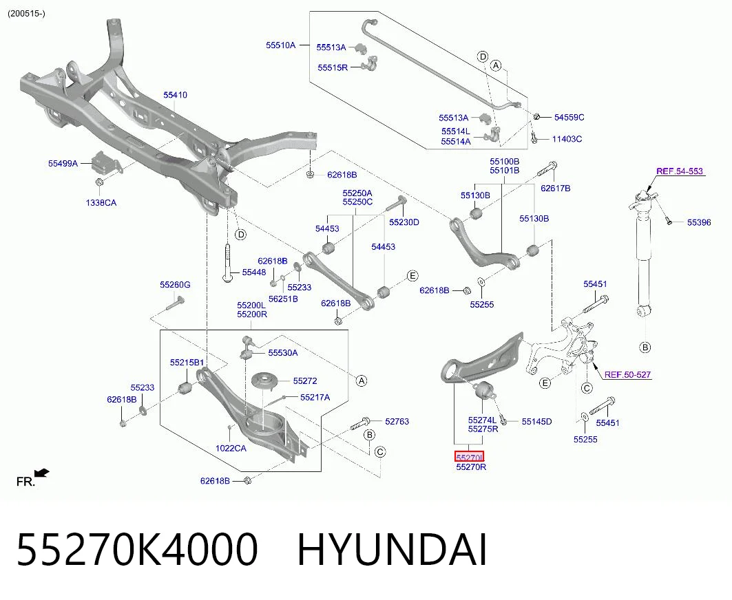 55270K4000 Hyundai/Kia Brazo longitudinal inferior izquierdo de la suspensión trasera