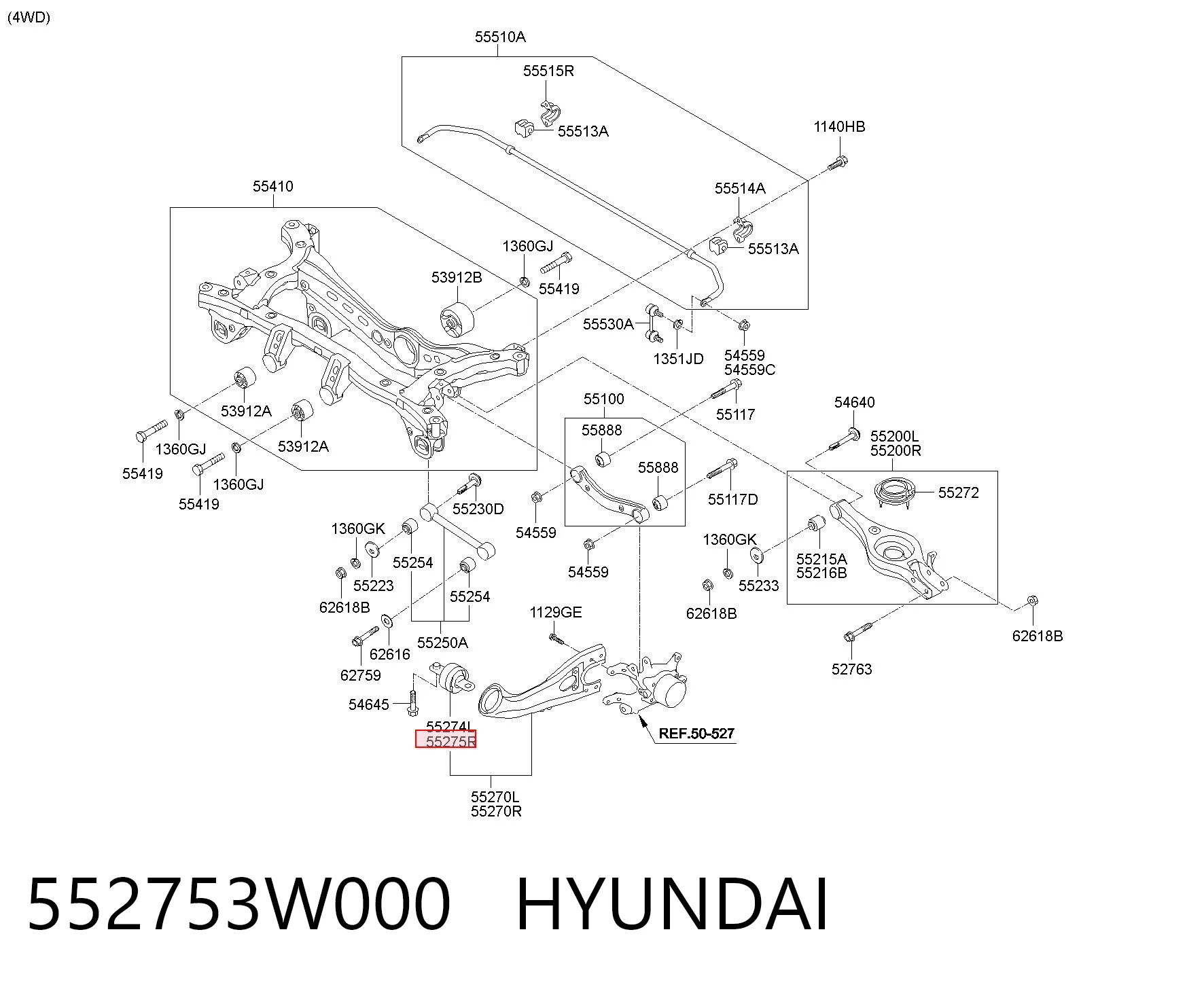 552753W000 Hyundai/Kia Buje del brazo longitudinal inferior trasero