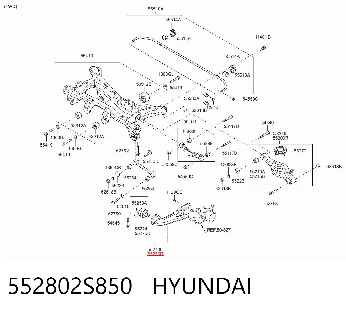 552802S850 Hyundai/Kia Mangueta trasera derecha (suspensión)