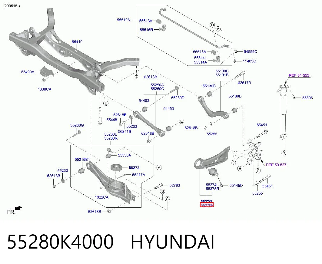 55280K4000 Hyundai/Kia Mangueta trasera derecha (suspensión)