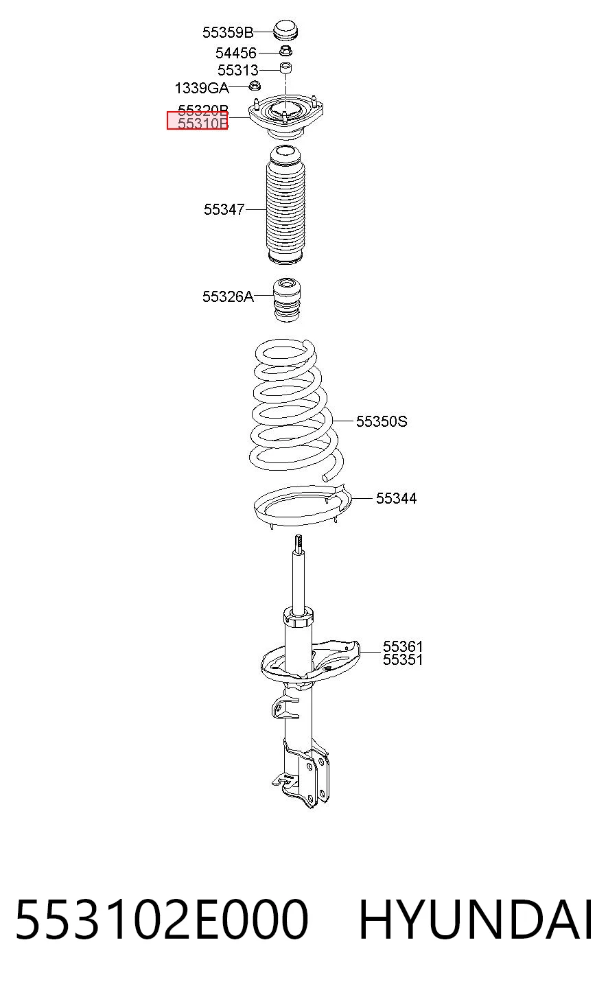 Soporte del amortiguador trasero izquierdo 553102E000 HYUNDAI