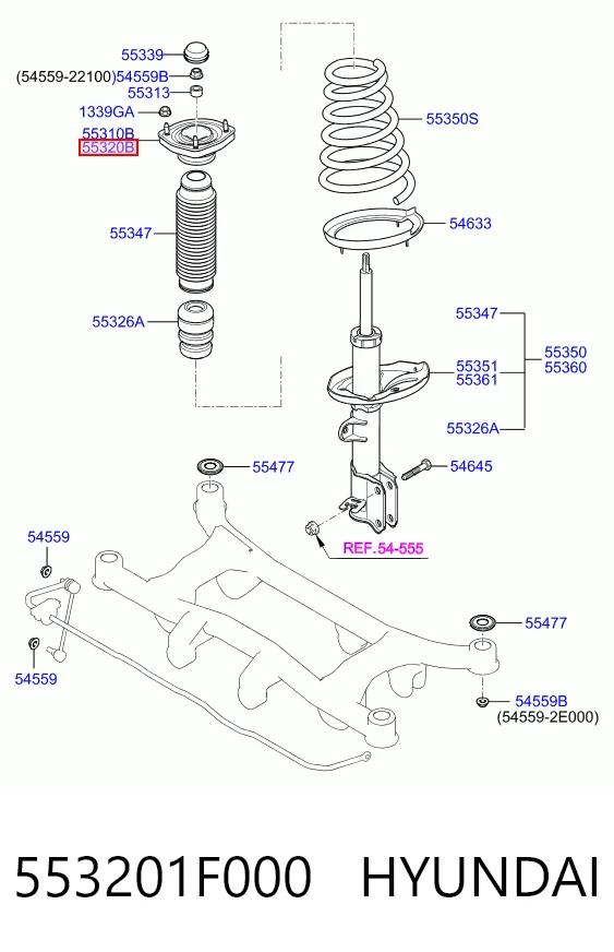 553201F000 Hyundai/Kia Soporte del amortiguador trasero derecho
