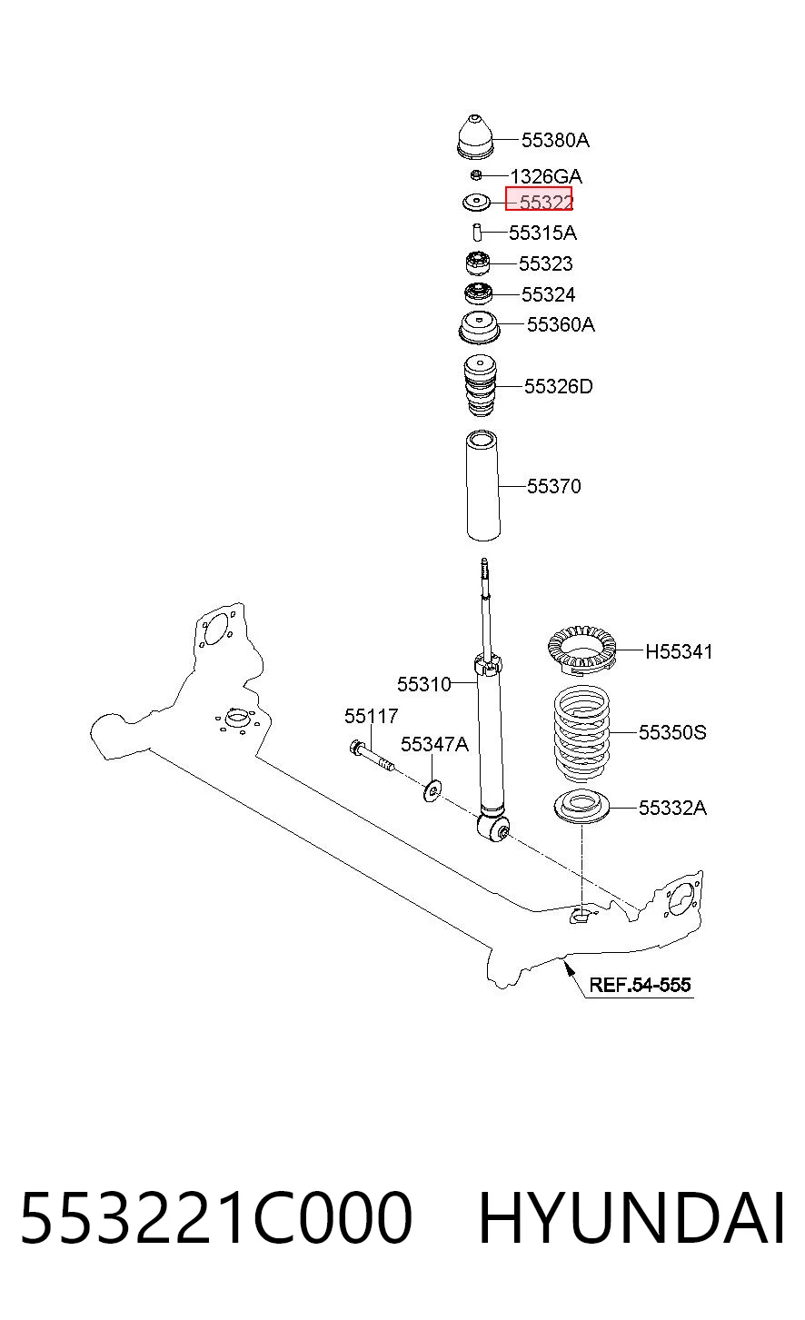 553221C000 Hyundai/Kia Arandela de casquillo del vástago del amortiguador trasero