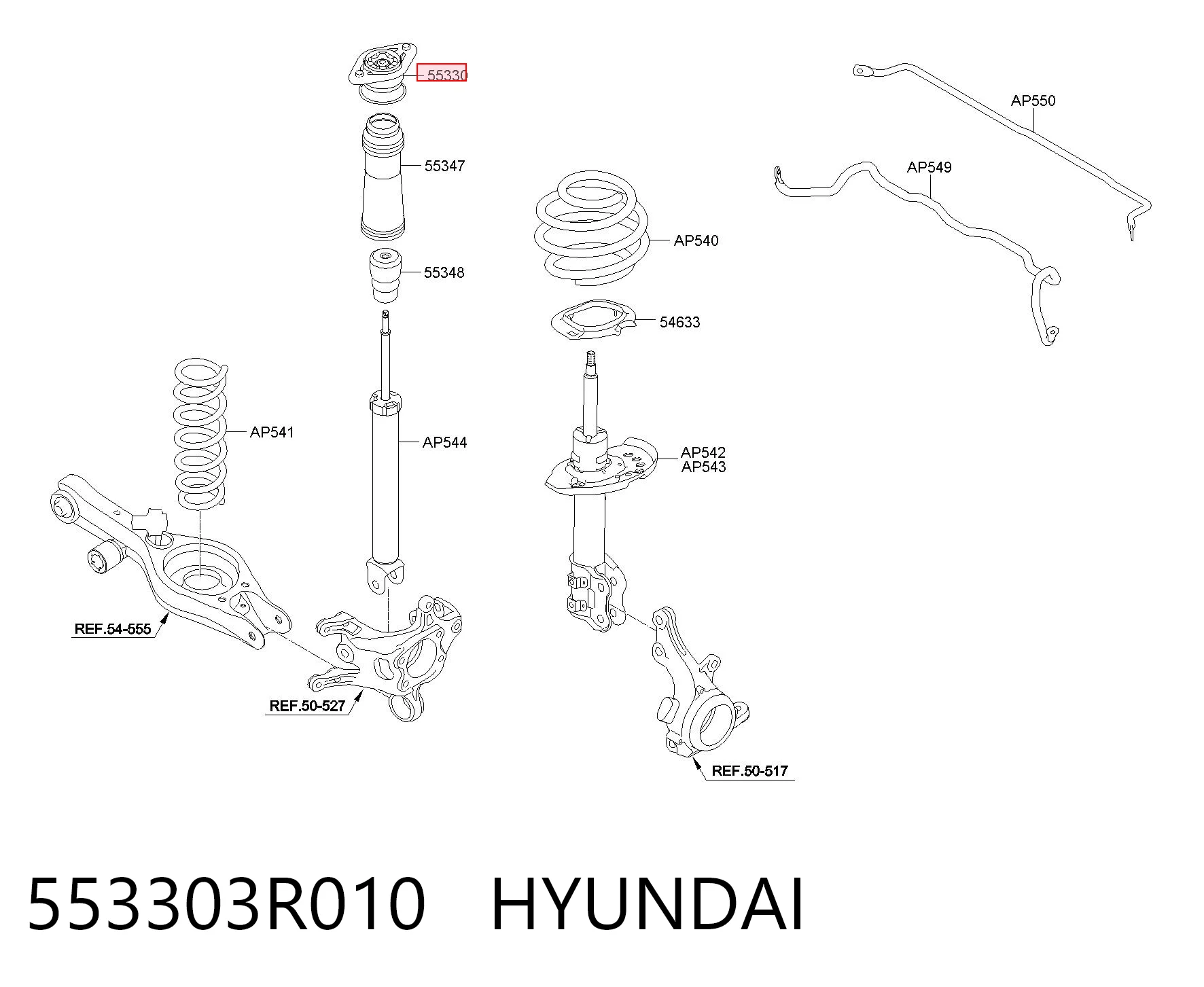 553303R010 Hyundai/Kia Soporte amortiguador trasero