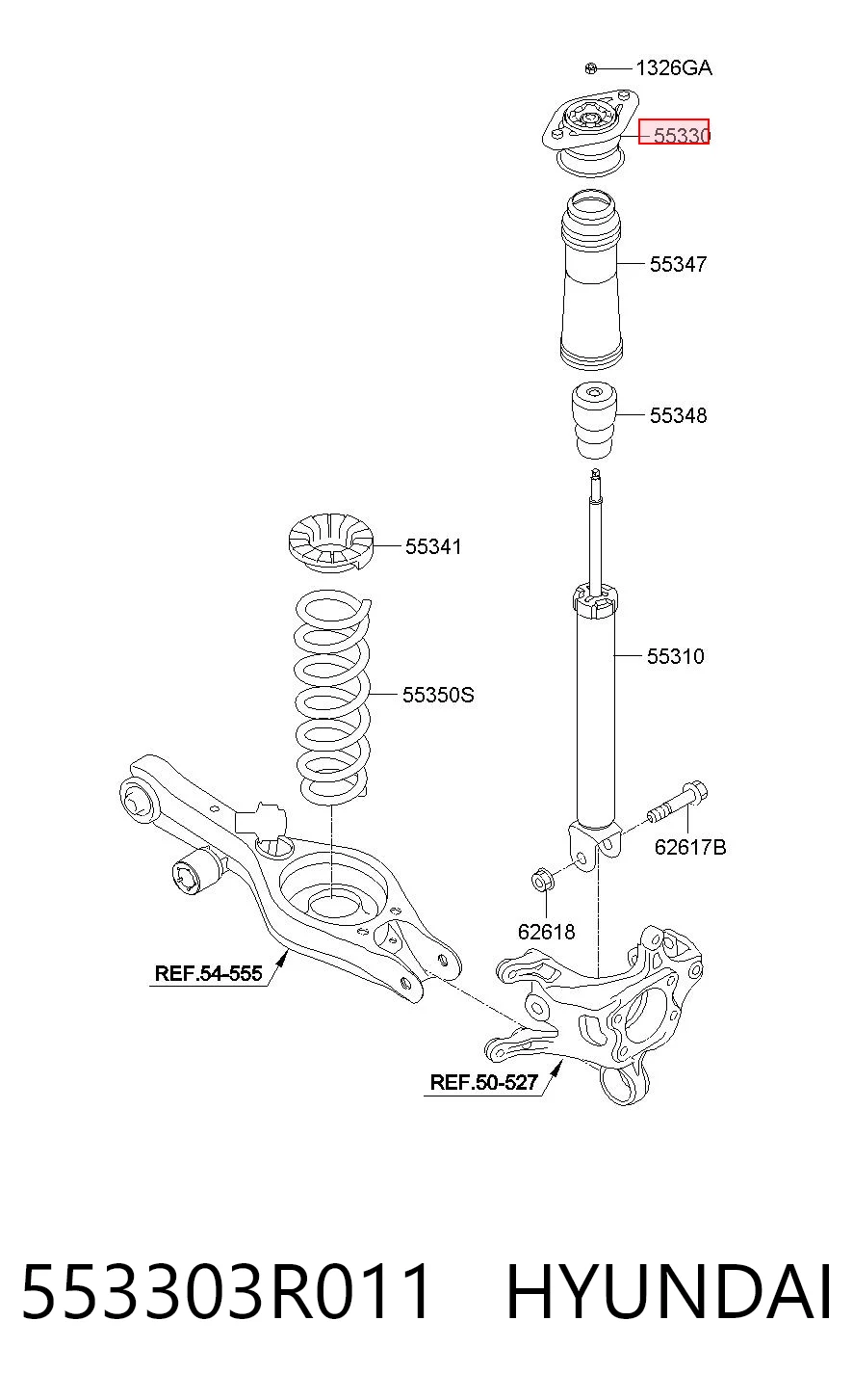 553303R011 Hyundai/Kia Soporte amortiguador trasero