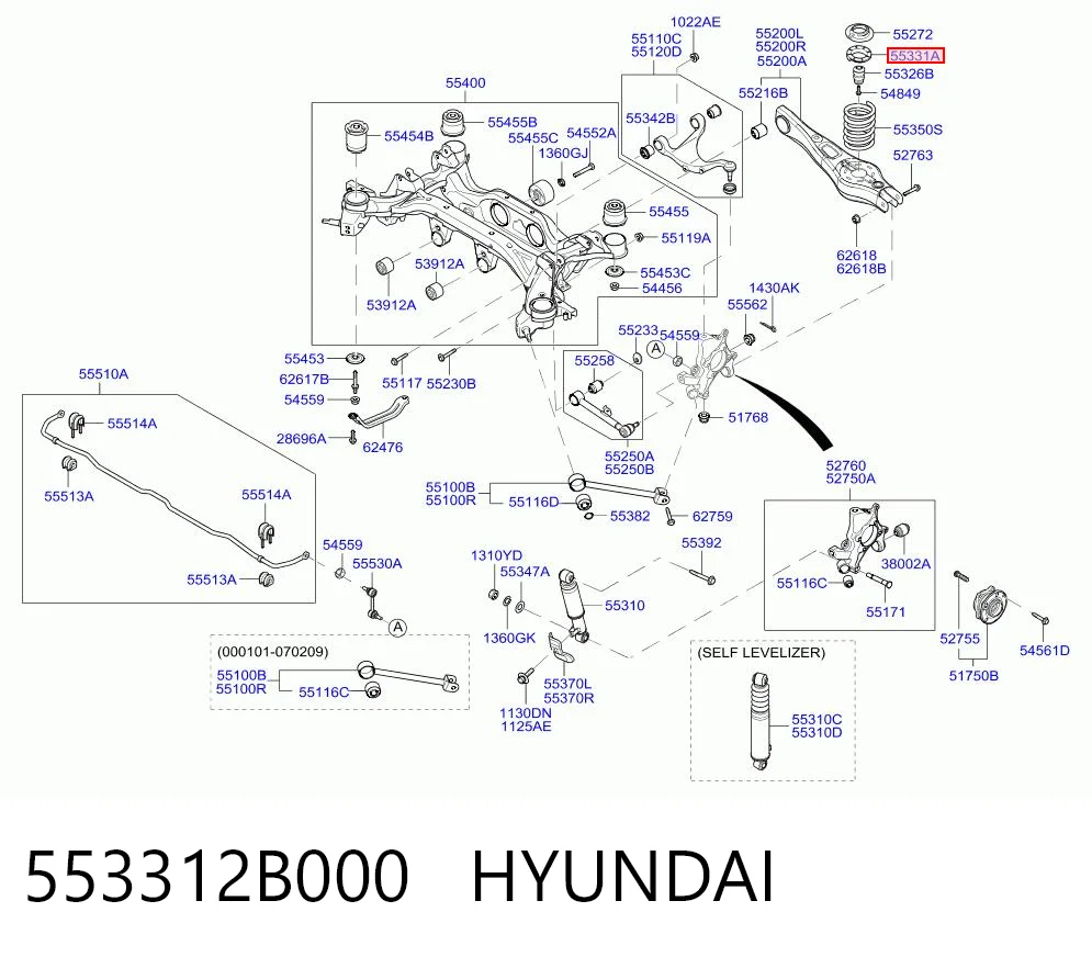 553312B000 Hyundai/Kia Aislador de resorte trasero superior