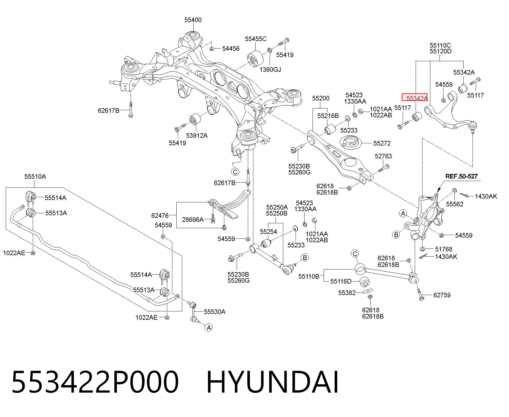 553422P000 Hyundai/Kia Silentblock del brazo superior de suspensión trasera