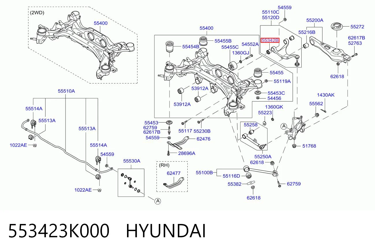 553423K000 Hyundai/Kia Silentblock del brazo superior de suspensión trasera