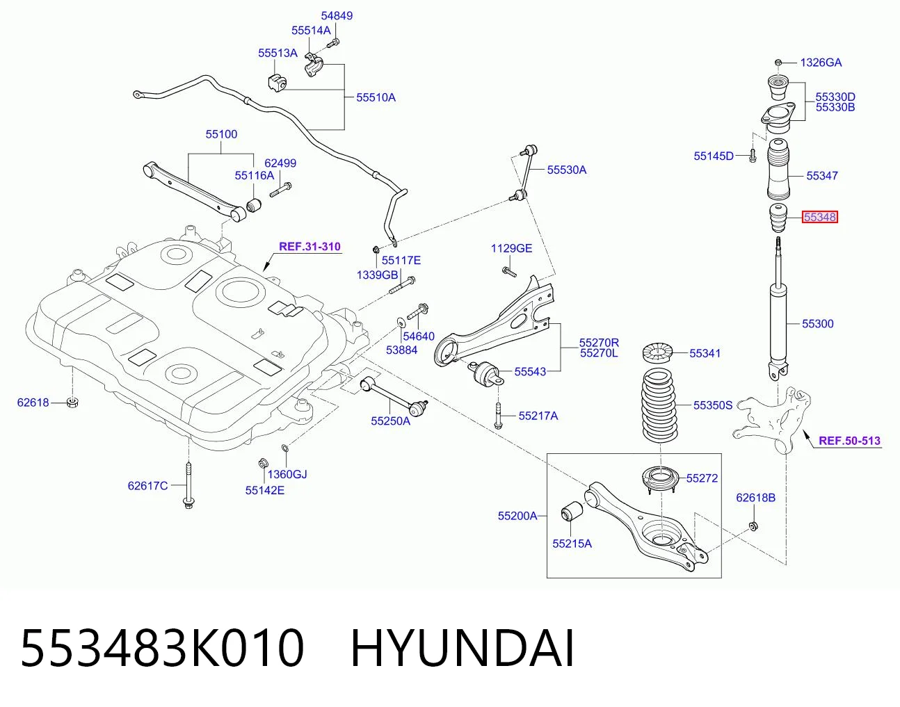 553483K010 Hyundai/Kia Tope de amortiguador trasero