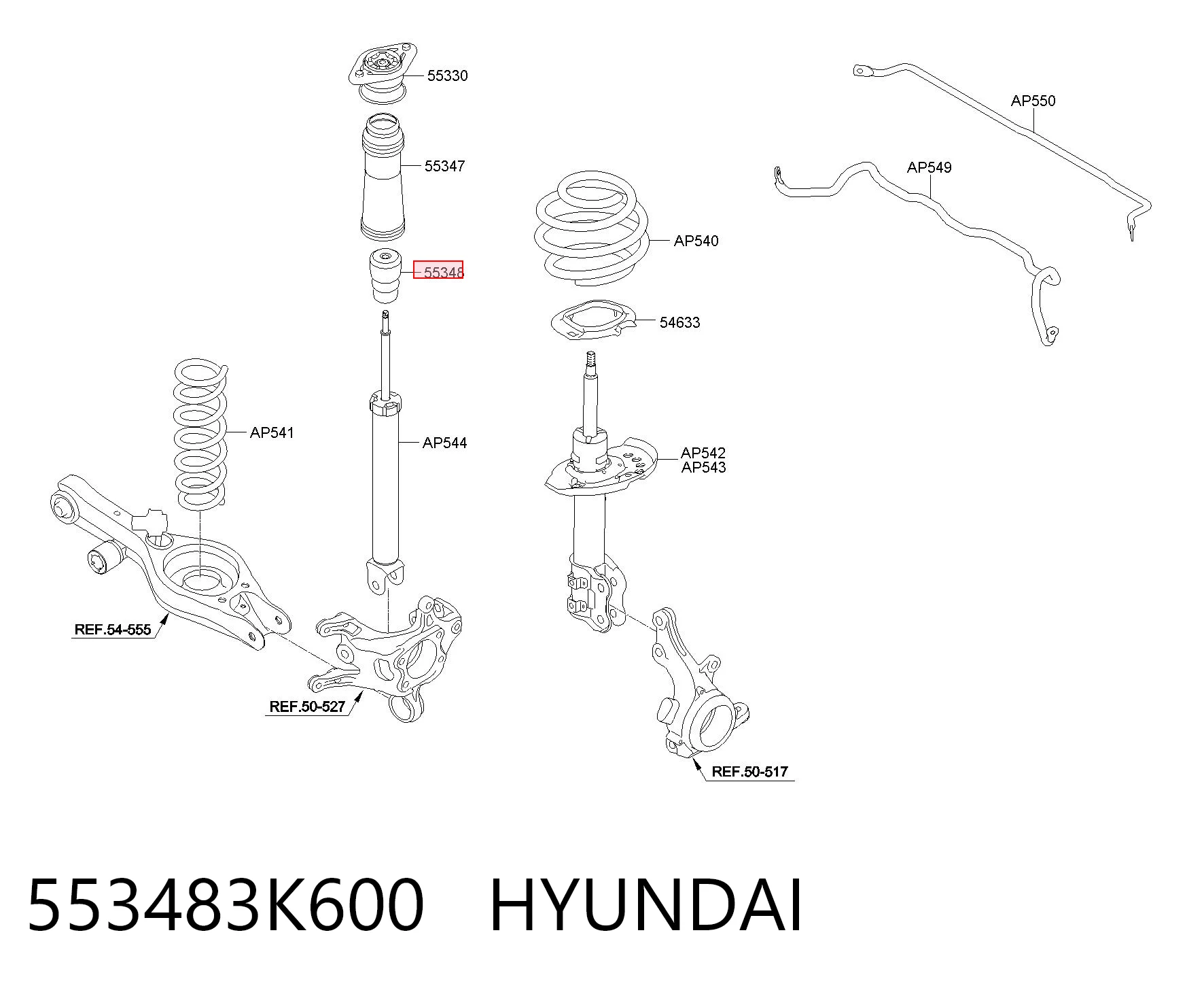 553483K600 Hyundai/Kia Tope de amortiguador trasero