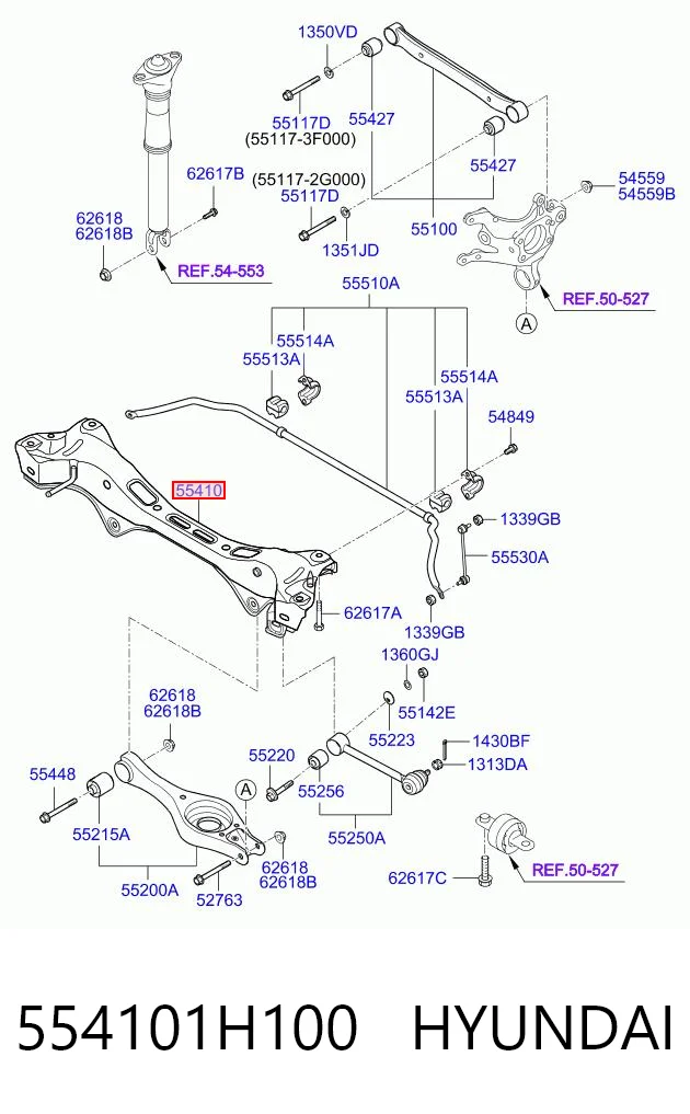 554101H100 Hyundai/Kia Subchasis trasero soporte motor