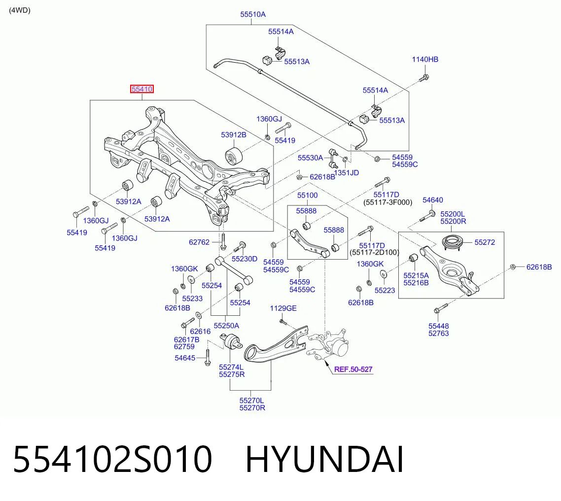 554102S010 Hyundai/Kia Subchasis trasero soporte motor