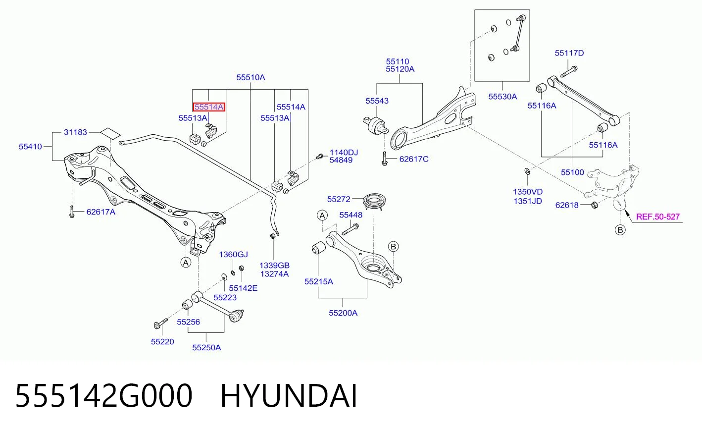 555142G000 Hyundai/Kia Abrazadera de fijación del estabilizador delantero