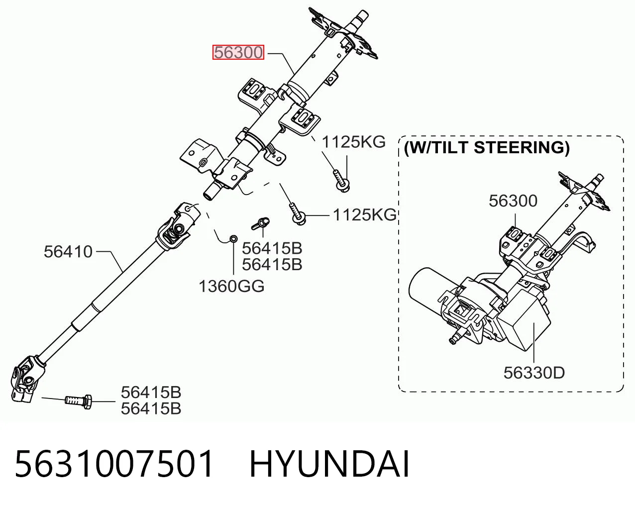Columna de dirección 5631007501 HYUNDAI