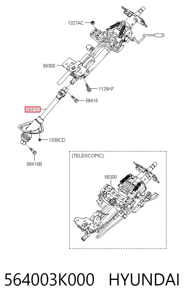 564003K000 Hyundai/Kia Eje inferior de la columna de dirección