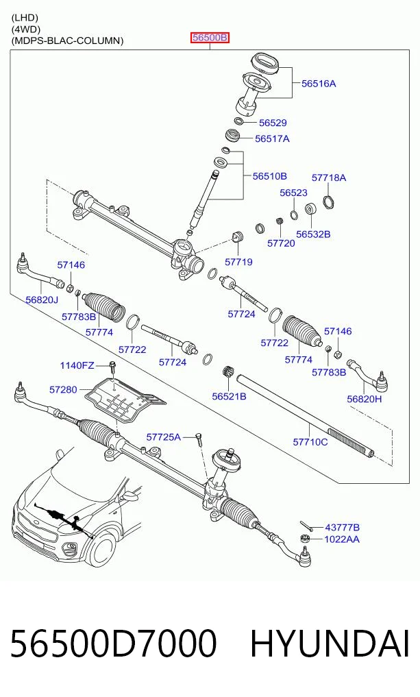 56500D7000 Hyundai/Kia Cremallera caja de direccion
