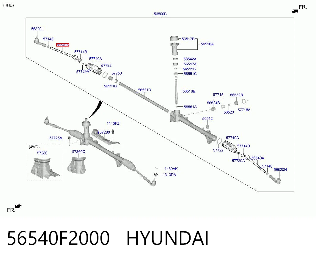 56540F2000 Hyundai/Kia Barra de direccion coche