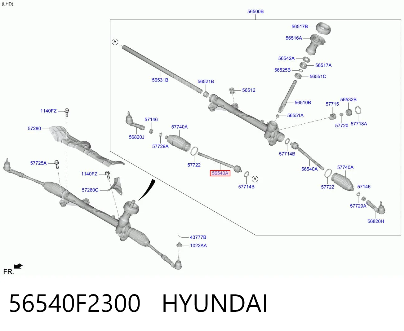 56540F2300 Hyundai/Kia Barra de direccion coche