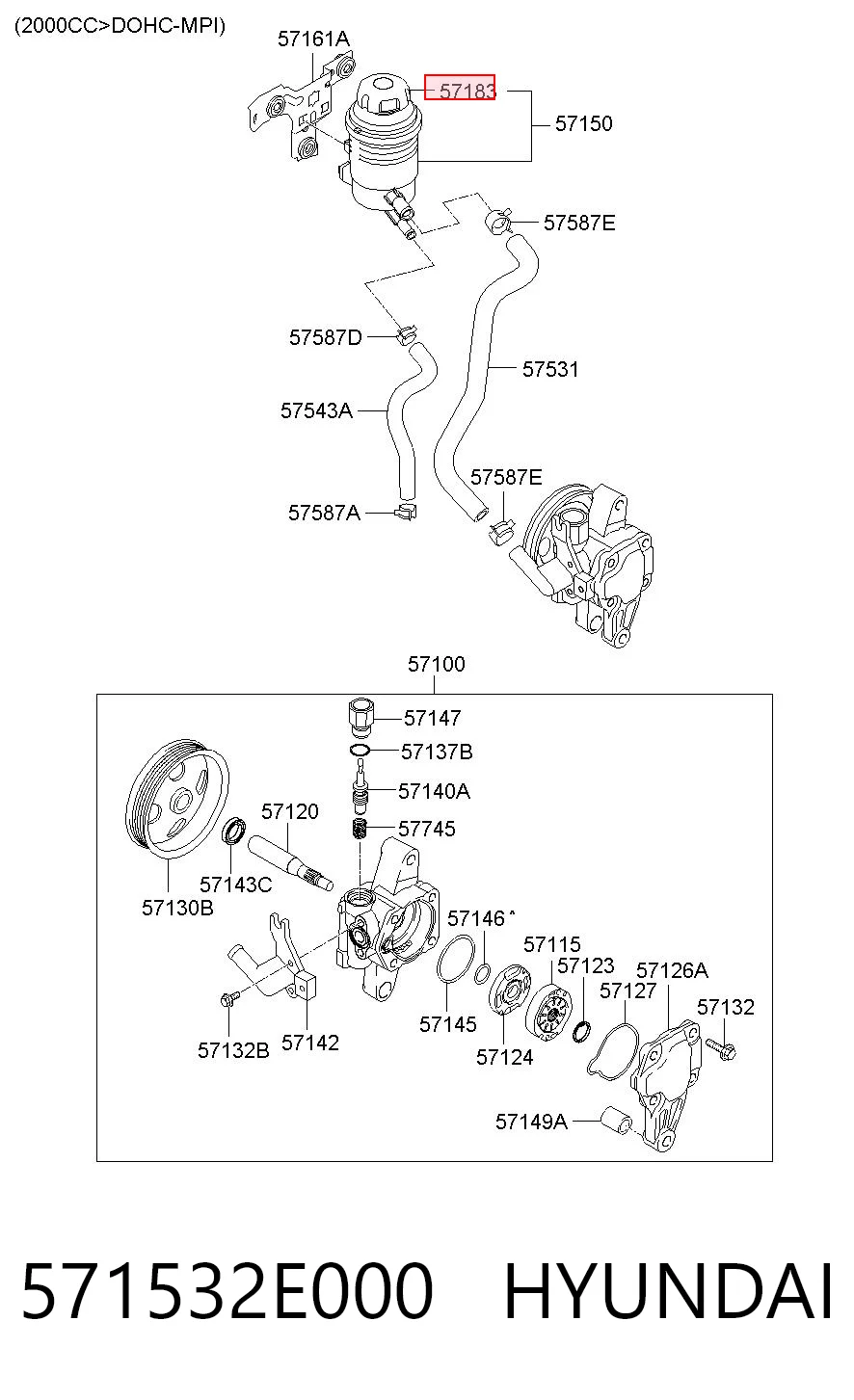 571532E000 Hyundai/Kia Tapa del depósito de la bomba de dirección asistida