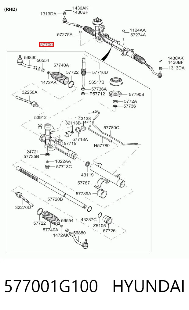 577001G100 Hyundai/Kia Cremallera caja de direccion