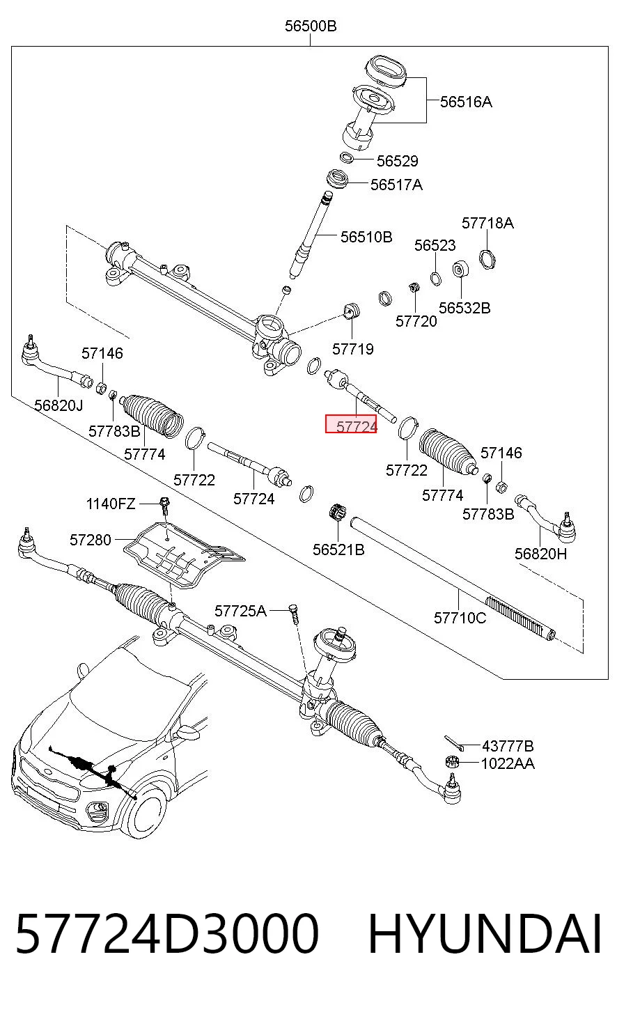 57724D3000 Hyundai/Kia Barra de direccion coche