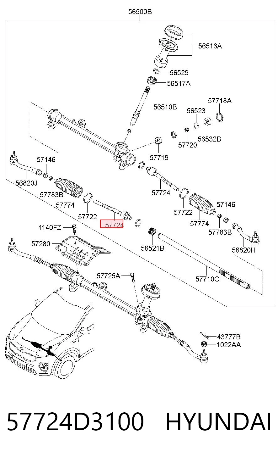 57724D3100 Hyundai/Kia Barra de direccion coche