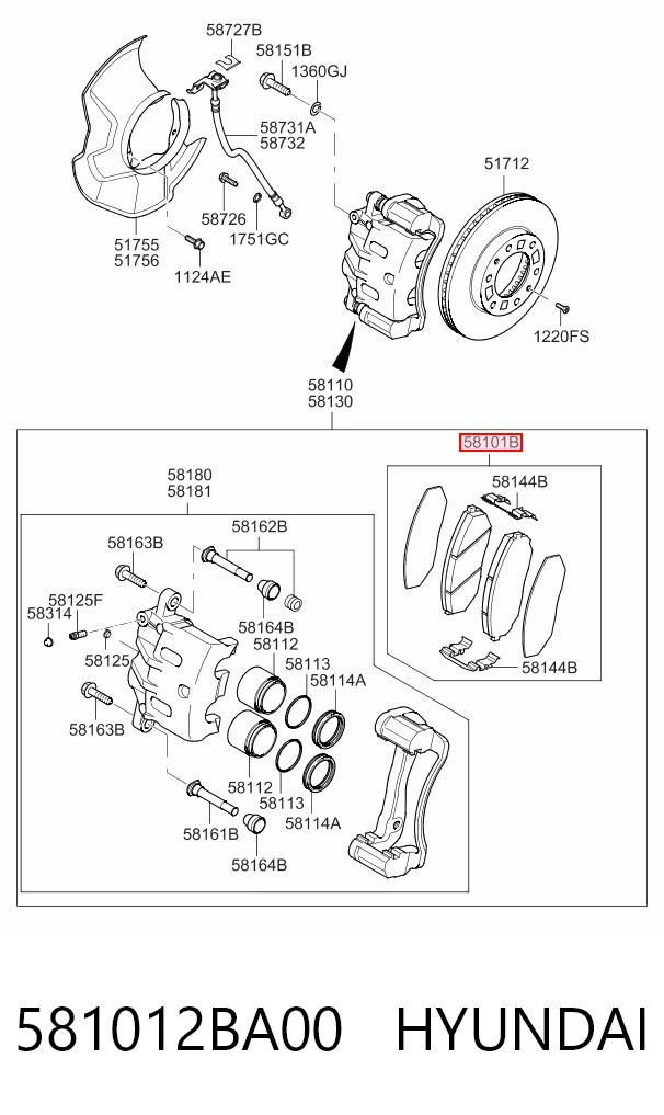 581012BA00 Hyundai/Kia Pastillas delanteras